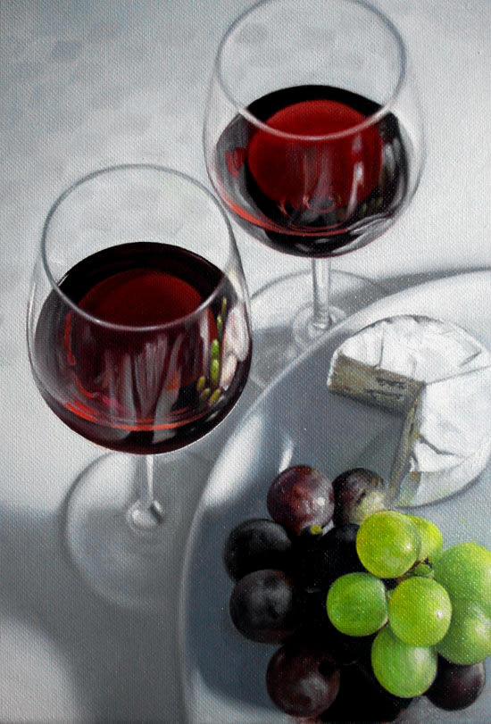 Aprender a pintar un bodegon, pintar objetos de vidrio pintando un ... Uvas pintadas